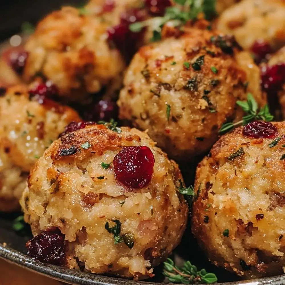 Boulettes de dinde moelleuses aux canneberges rôties au four, recette illustrée parfaite pour les fêtes ou un apéritif gourmand, texture dorée et fruits acidulés.
