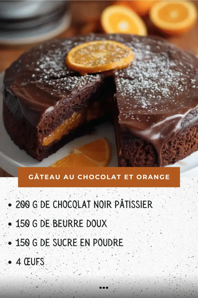 gâteau au chocolat et orange moelleux, tranché avec zeste d’orange en décoration