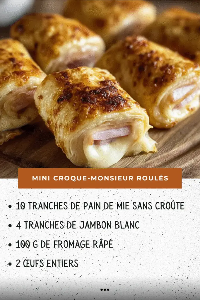 mini croque-monsieur roulés dorés, servis en apéritif