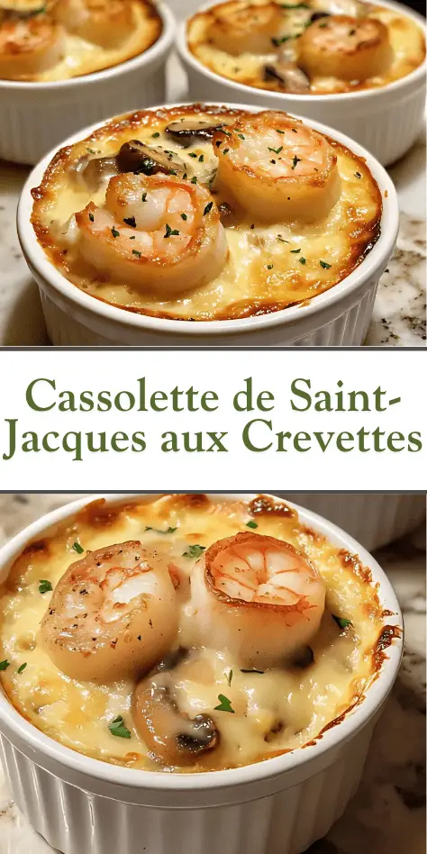 cassolette de Saint-Jacques aux crevettes servie en porcelaine
