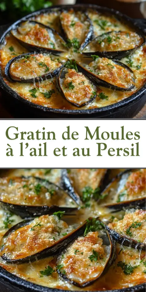 gratin de moules à l’ail et au persil doré au four