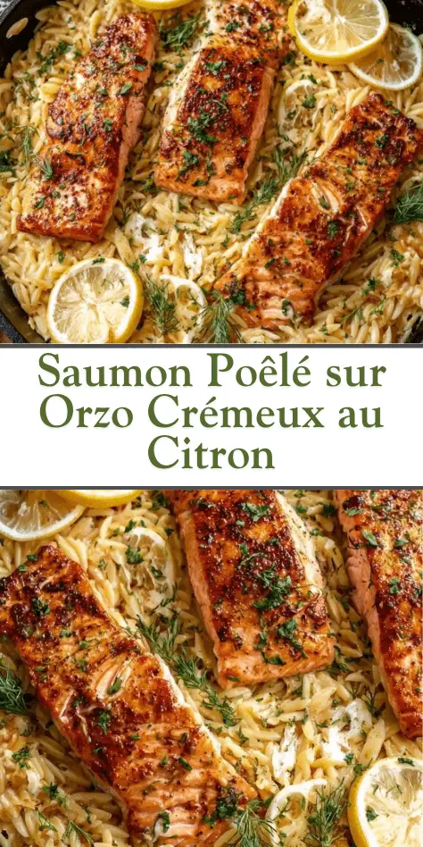 saumon poêlé sur orzo crémeux au citron servi chaud