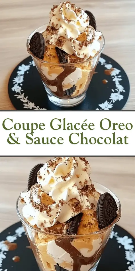 coupe glacée oreo sauce chocolat et chantilly en verrine