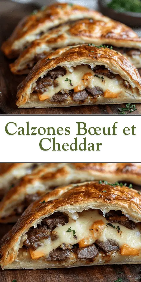 Calzones bœuf et cheddar – Pâte dorée, garniture généreuse au bœuf haché, cheddar fondant, sauce tomate, épices, apéritif ou dîner convivial.

