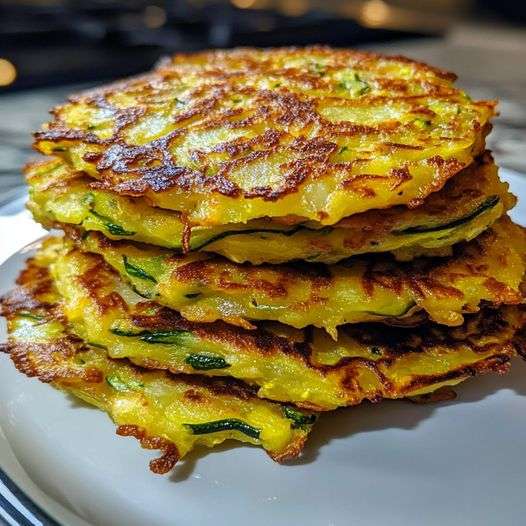 Assiette de röstis de courgettes croustillants servis chauds avec une sauce au yaourt et persil frais