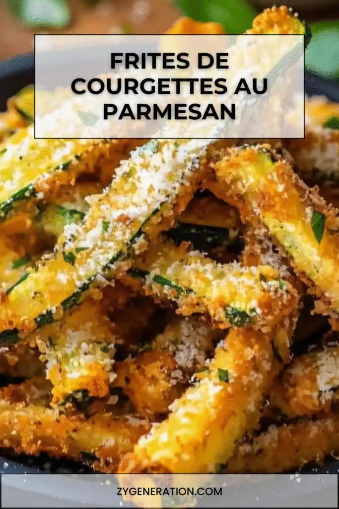 Bâtonnets de courgette panés au parmesan, dorés au four, servis avec une sauce légère sur une assiette blanche.