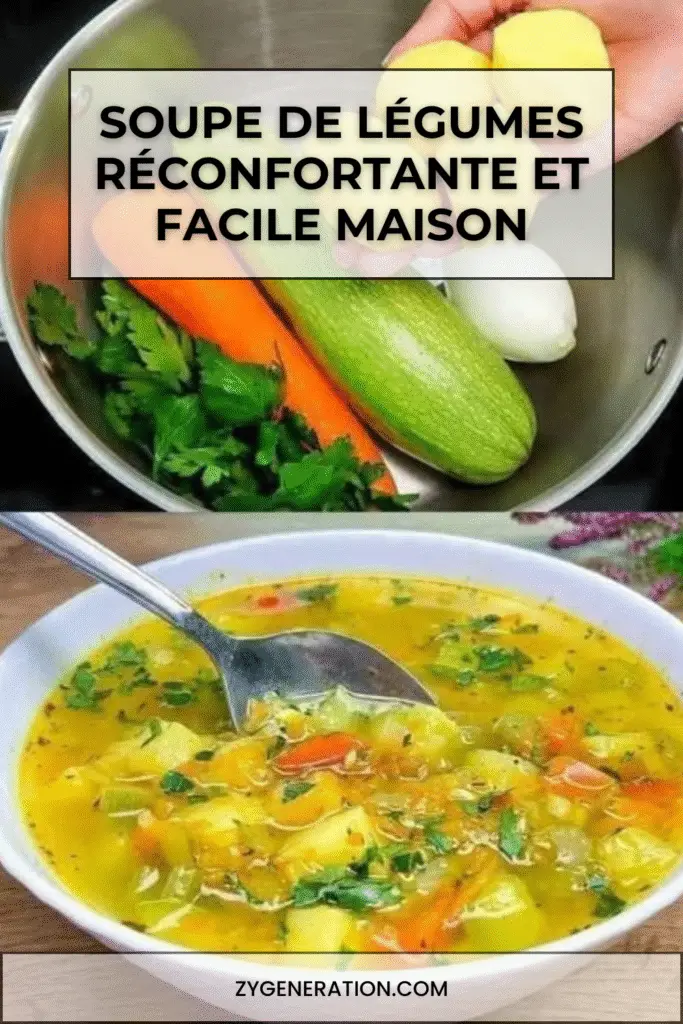 Bol de soupe de légumes fumante, garnie de persil frais et accompagnée de pain croustillant.