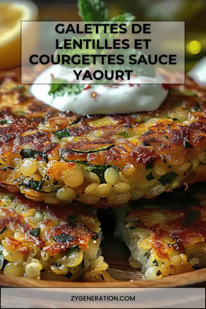 Galettes de lentilles et courgettes maison avec sauce yaourt à la menthe fraîche