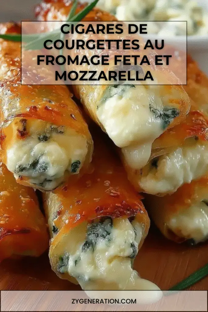 Cigares croustillants de courgettes au fromage feta et mozzarella dorés au four