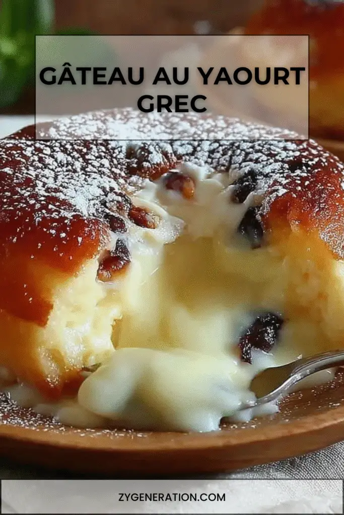 Part de gâteau au yaourt grec moelleux sur assiette, mie tendre, décor sucre glace