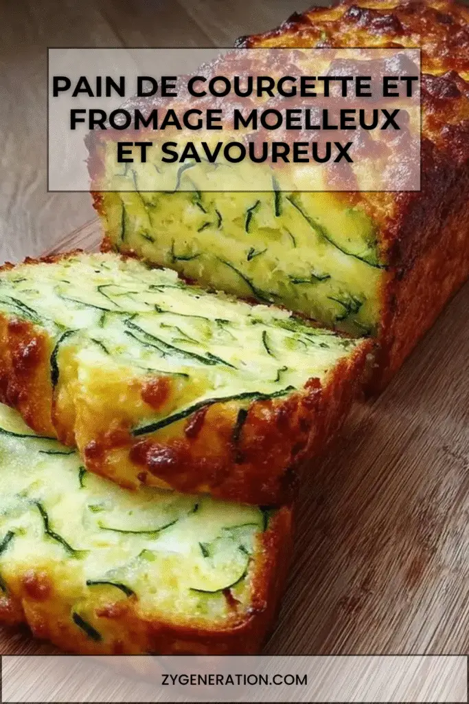 Pain de courgette et fromage moelleux, tranché, servi sur planche en bois avec salade
