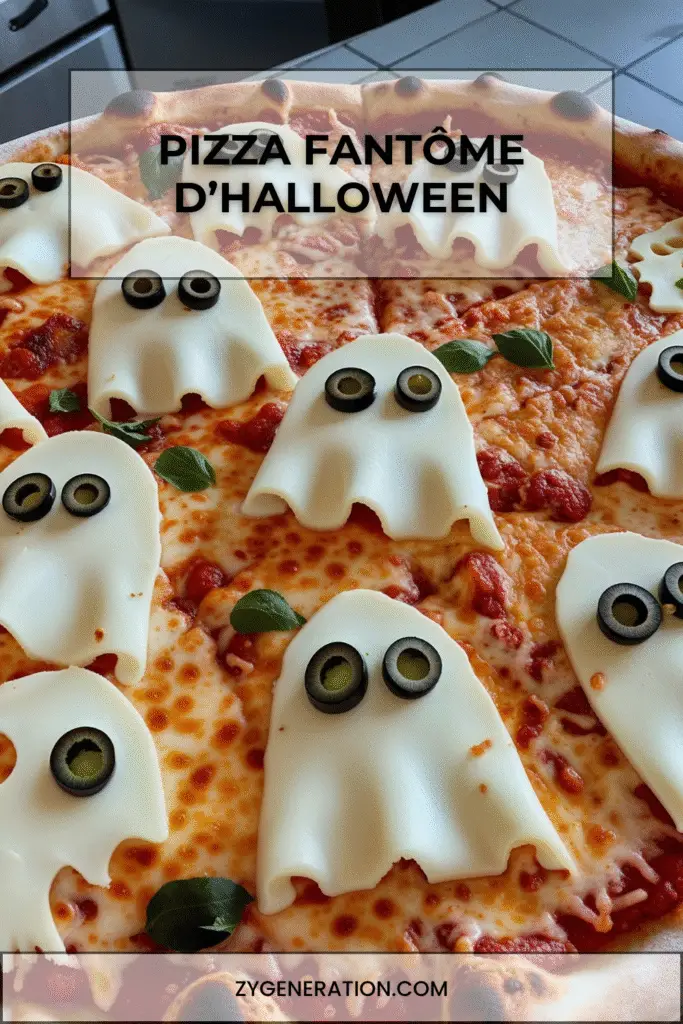 Pizza Fantôme d’Halloween décorée au fromage