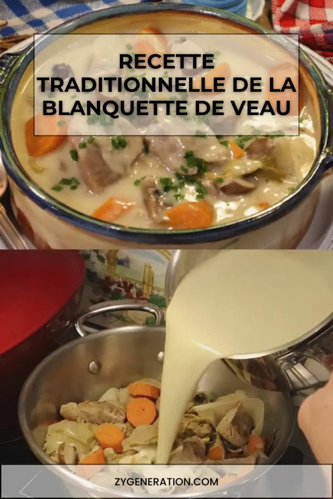 Assiette de blanquette de veau traditionnelle avec sauce crémeuse et champignons.