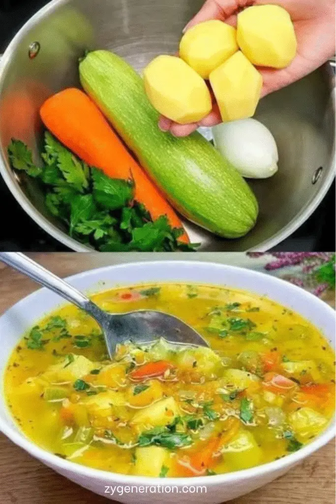 Bol de soupe de légumes fumante, garnie de persil frais et accompagnée de pain croustillant.