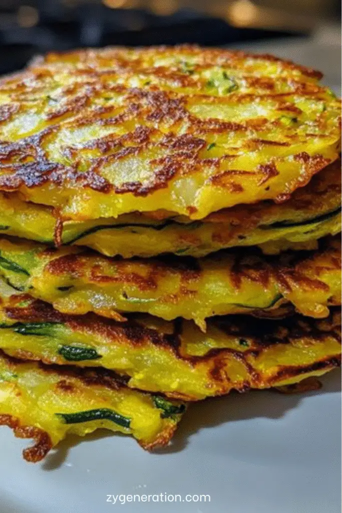 Assiette de röstis de courgettes croustillants servis chauds avec une sauce au yaourt et persil frais