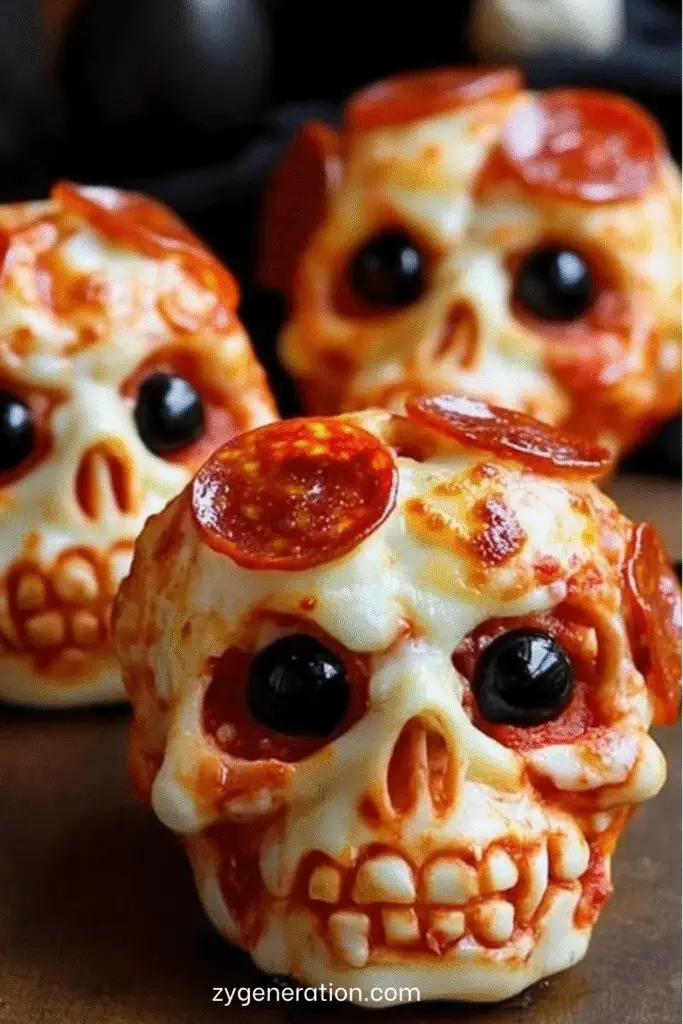 Crânes de pizza d’Halloween garnis et effrayants