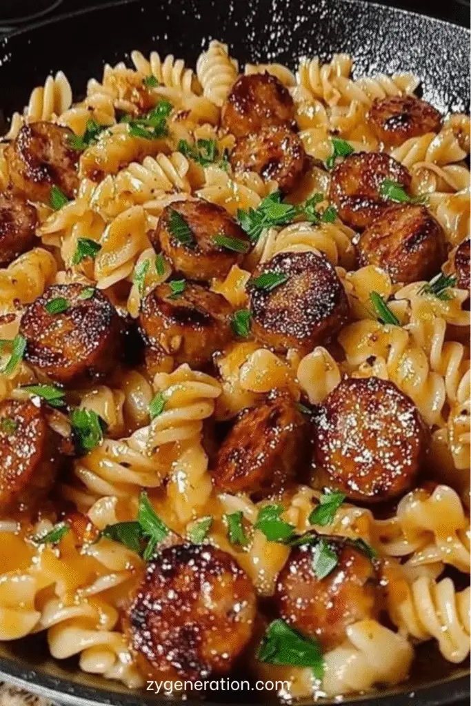 Assiette de pâtes avec boulettes de viande dorées, légumes colorés et sauce tomate onctueuse.