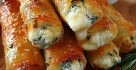 Cigares croustillants de courgettes au fromage feta et mozzarella dorés au four