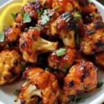 chou-fleur croustillant cuit au four doré et servi avec sauce