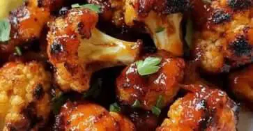 chou-fleur croustillant cuit au four doré et servi avec sauce