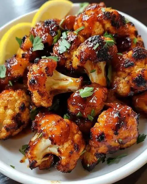 chou-fleur croustillant cuit au four doré et servi avec sauce