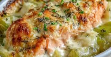 cassolette de saumon et poireaux gratinés dorée et servie chaude