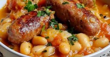Cassoulet rapide en cocotte avec saucisses dorées et haricots blancs mijotés