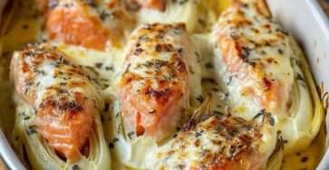 Gratin d’endives au saumon fumé nappé de crème citronnée et fromage gratiné