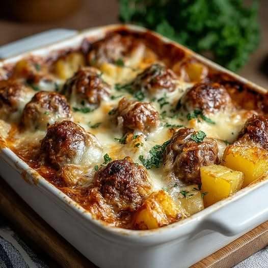 gratin de pommes de terre et boulettes de viande