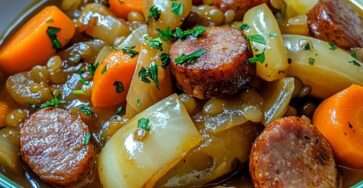 potée aux saucisses et lentilles servie en cocotte familiale