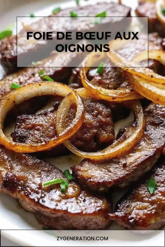 Assiette de foie de bœuf poêlé nappé d’oignons caramélisés et persil frais.