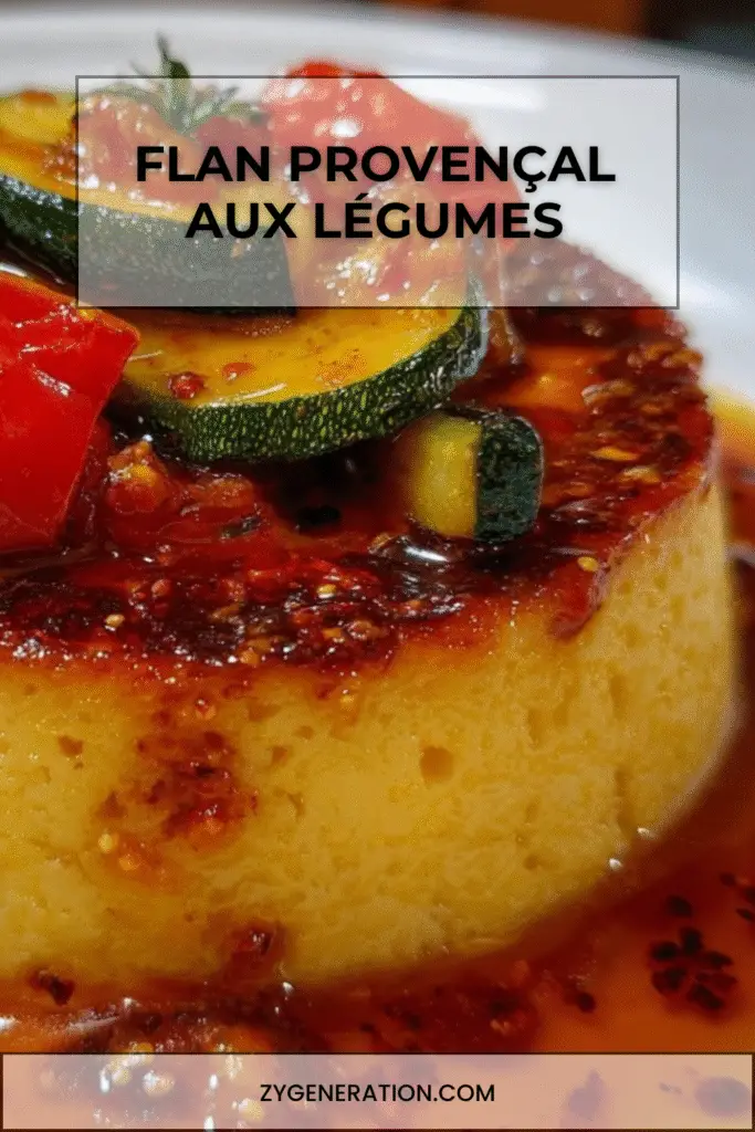 Part de flan provençal aux légumes du soleil colorés dans une assiette estivale.