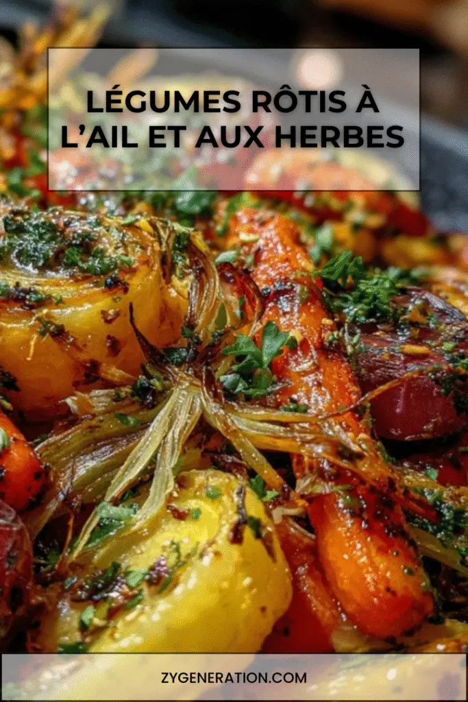 Légumes d’été rôtis au four, colorés et dorés, parsemés de persil frais dans un plat.