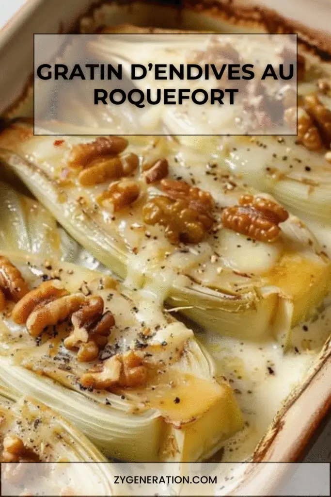 Gratin d’Endives au Roquefort chaud, gratiné, sauce onctueuse