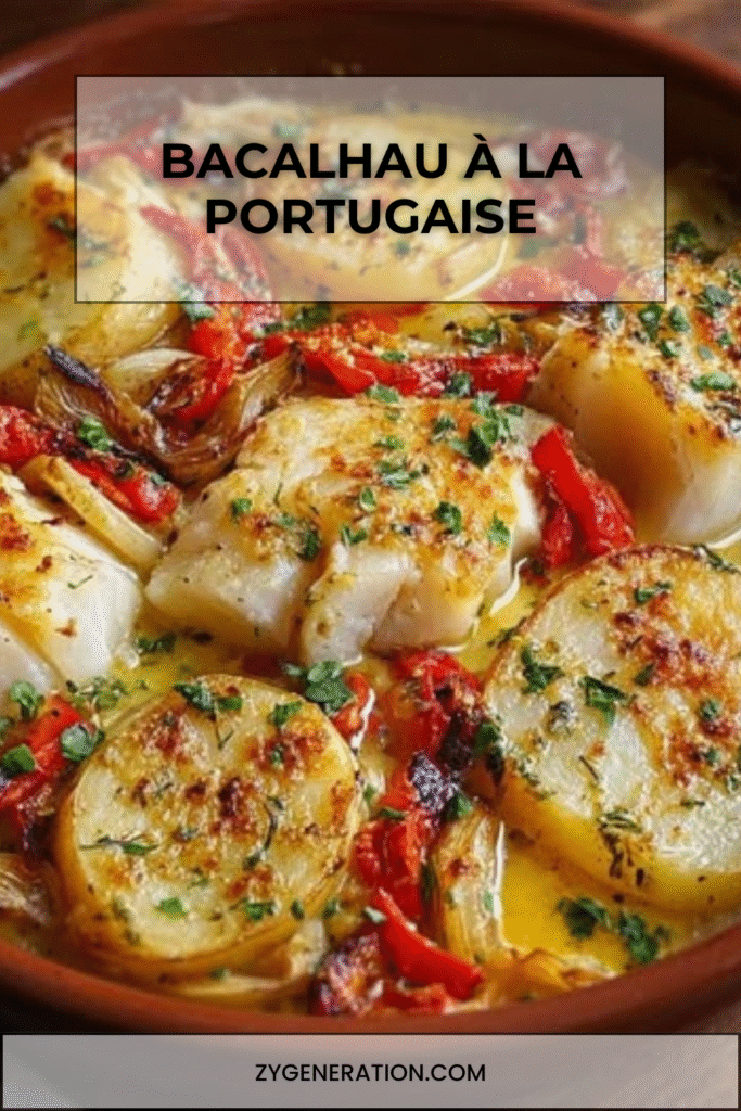 Bacalhau à la Portugaise traditionnel avec morue, pommes de terre et légumes colorés
