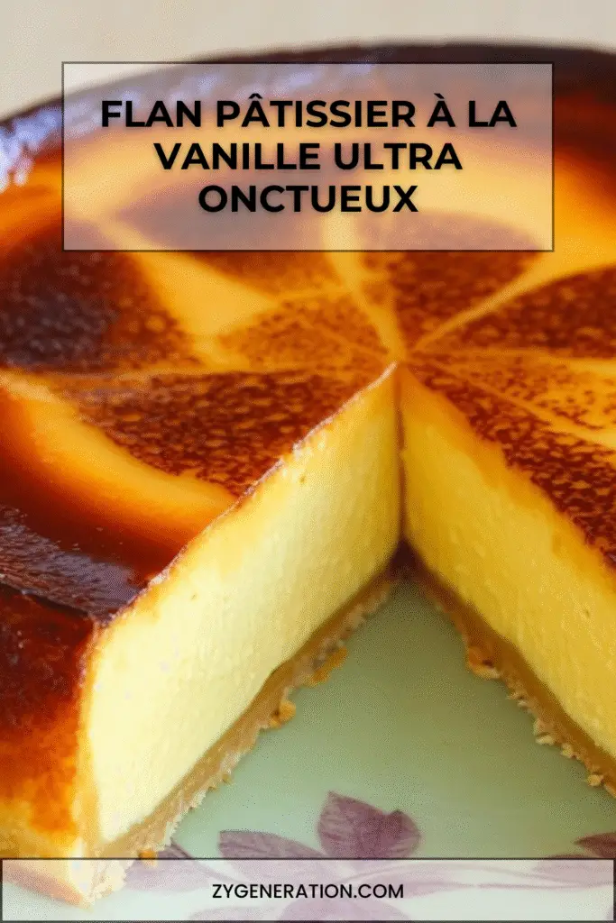 Part de flan pâtissier à la vanille ultra onctueux sur une assiette