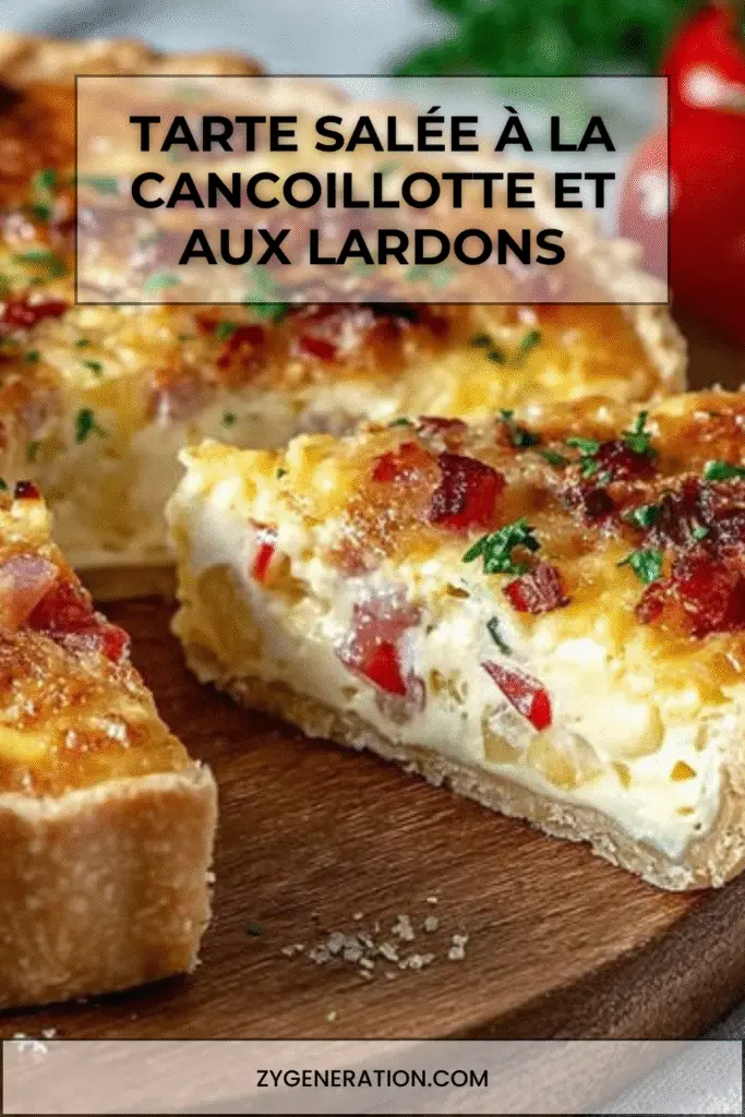 Tarte salée à la cancoillotte et aux lardons dorée et servie chaude