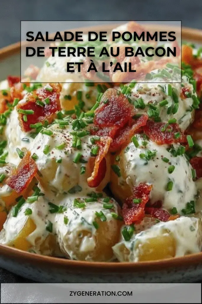  Salade de pommes de terre au bacon et ail servie tiède avec ciboulette fraîche