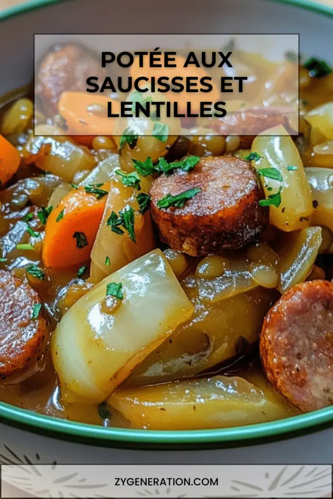potée aux saucisses et lentilles servie en cocotte familiale
