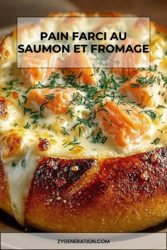 pain farci au saumon et fromage crémeux, croustillant et doré