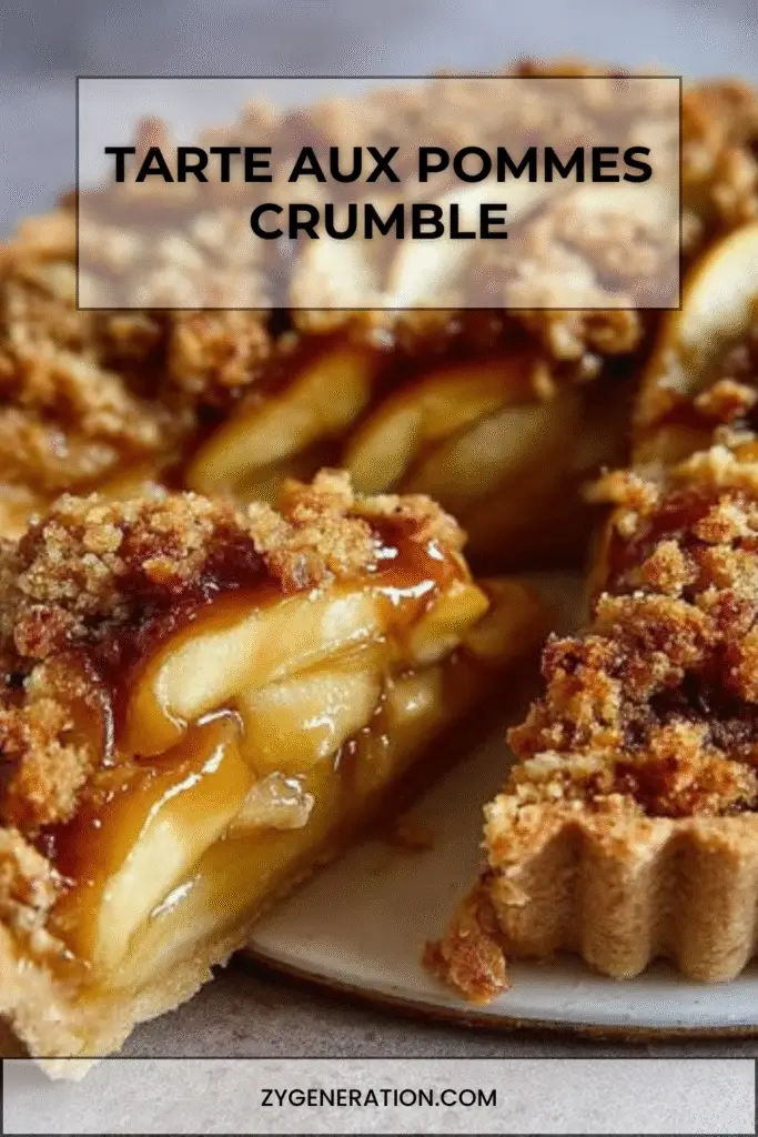 tarte aux pommes crumble dorée et croustillante avec tranches de pommes
