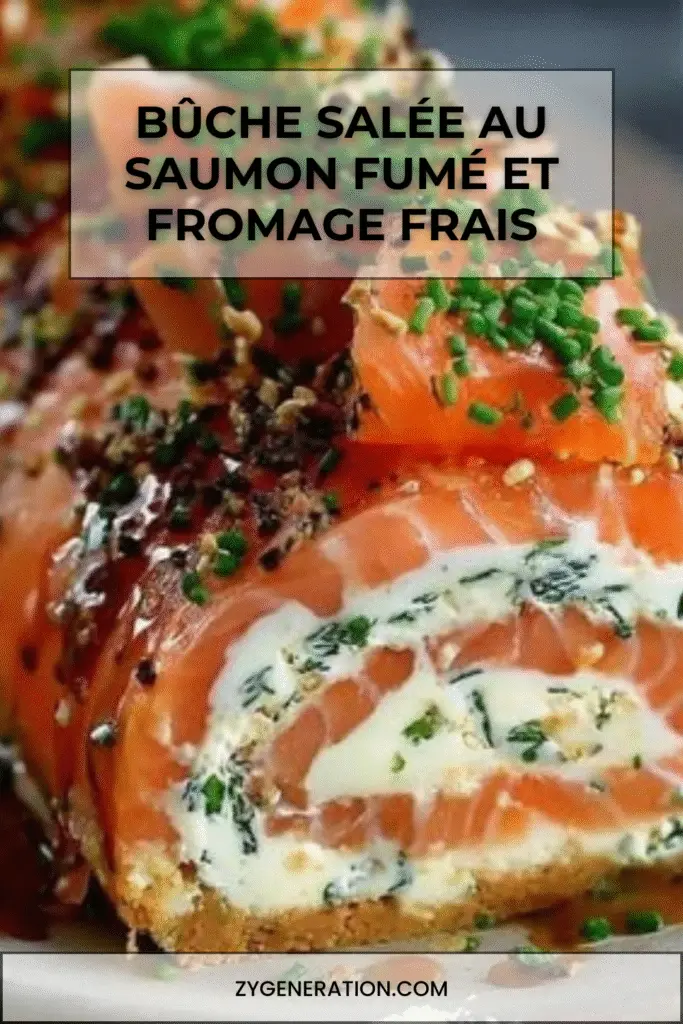 bûche salée au saumon fumé et fromage frais décorée d’aneth et œufs de saumon