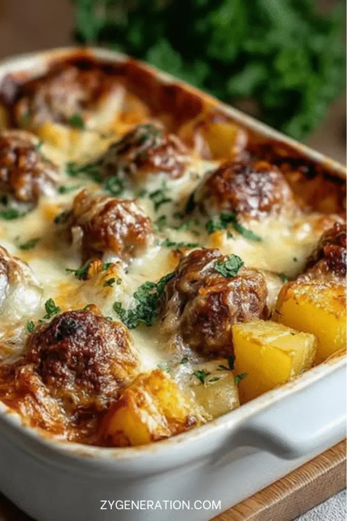 gratin de pommes de terre et boulettes de viande