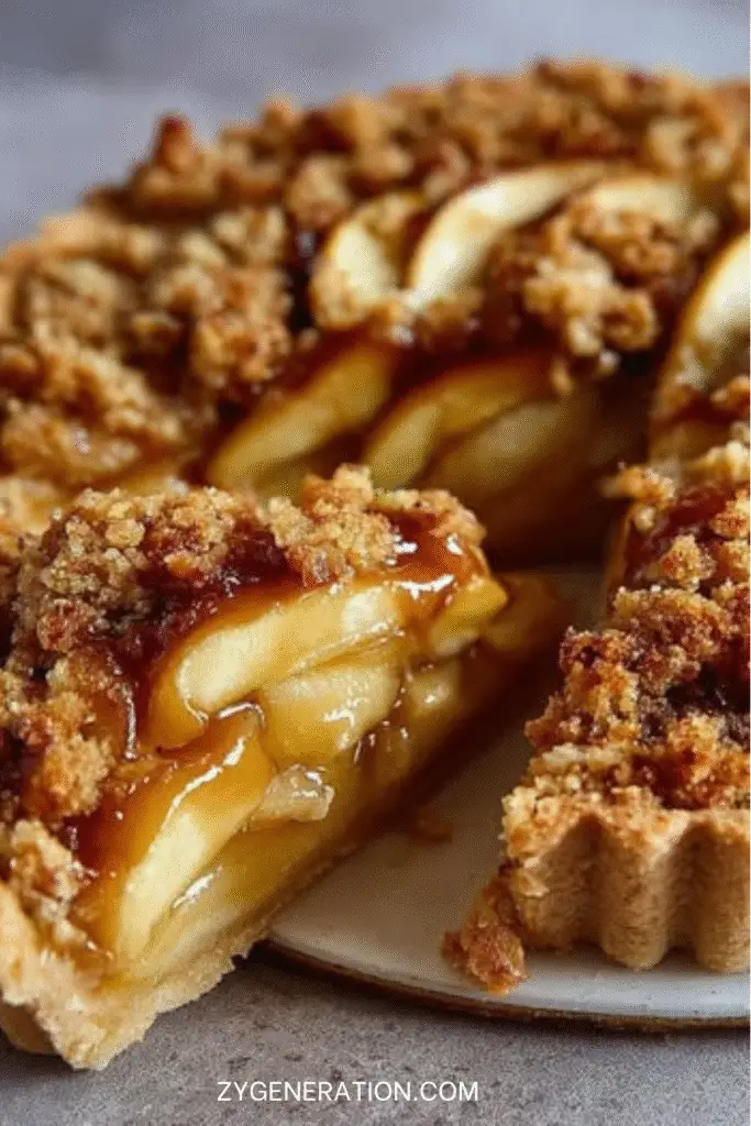 tarte aux pommes crumble dorée et croustillante avec tranches de pommes
