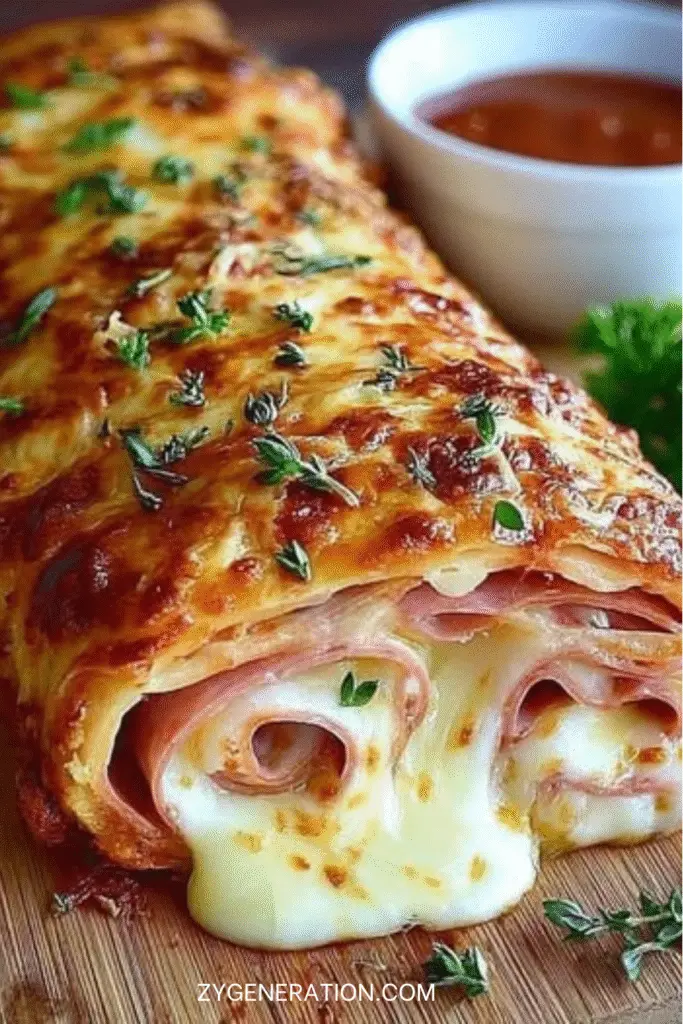 roulé feuilleté au jambon et fromage doré et croustillant sorti du four