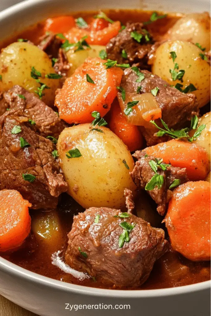 Recette authentique du bœuf bourguignon traditionnel : viande fondante, légumes riches, vin corsé, mijotage lent.