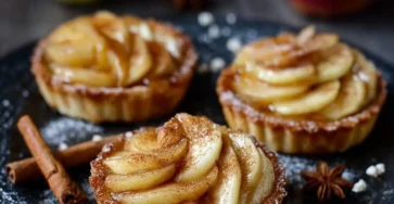 Mini tartelettes aux pommes dorées, garnies de dés de pommes caramélisés à la cannelle