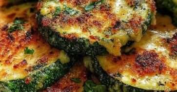 Courgettes rôties au four avec ail et parmesan doré servies sur une plaque.
