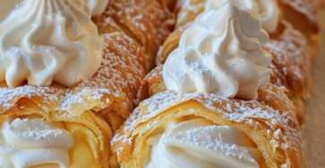 Cannolis au citron meringuée sur assiette blanche, dessert italien croustillant garni de crème citron et meringue dorée.