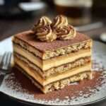Gâteau Petit Beurre au café sans cuisson, à la crème au beurre et cacao, décoré de chocolat râpé et servi en tranches fondantes.